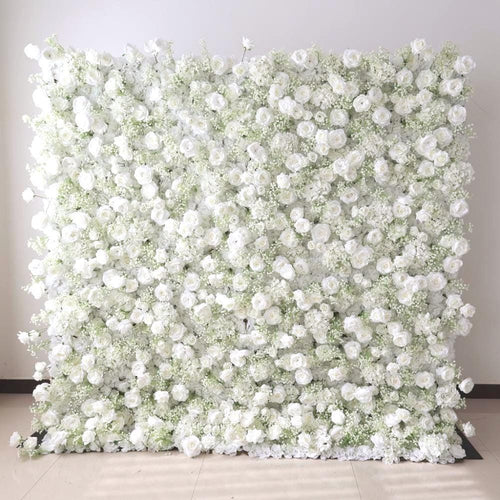 30% OFF |Ships from USA | 5D White Rose & Baby’s Breath Flower Wall 8x8ft, Fabric Roller Curtain Backdrop, Wedding Party Photo Wall Decor