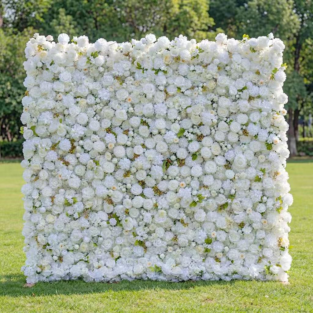 US Stock | Ships from USA |White Rose Flower Wall 8x8ft, Rolling Fabric Flower Wall Backdrop, Wedding Party Photo Booth Decor