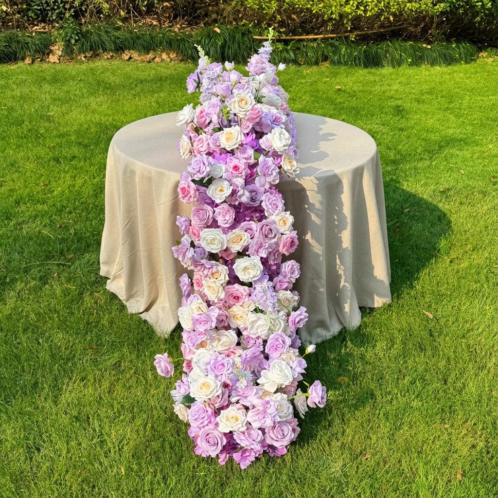 Ships from Houston | Lavender Purple Rose Wedding Arch Flowers, Artificial Floral Runner & Cascading Table Centerpiece Decor