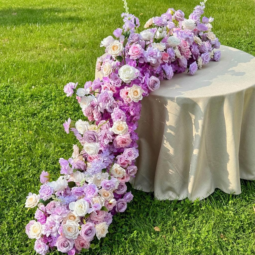 Ships from Houston | Lavender Purple Rose Wedding Arch Flowers, Artificial Floral Runner & Cascading Table Centerpiece Decor