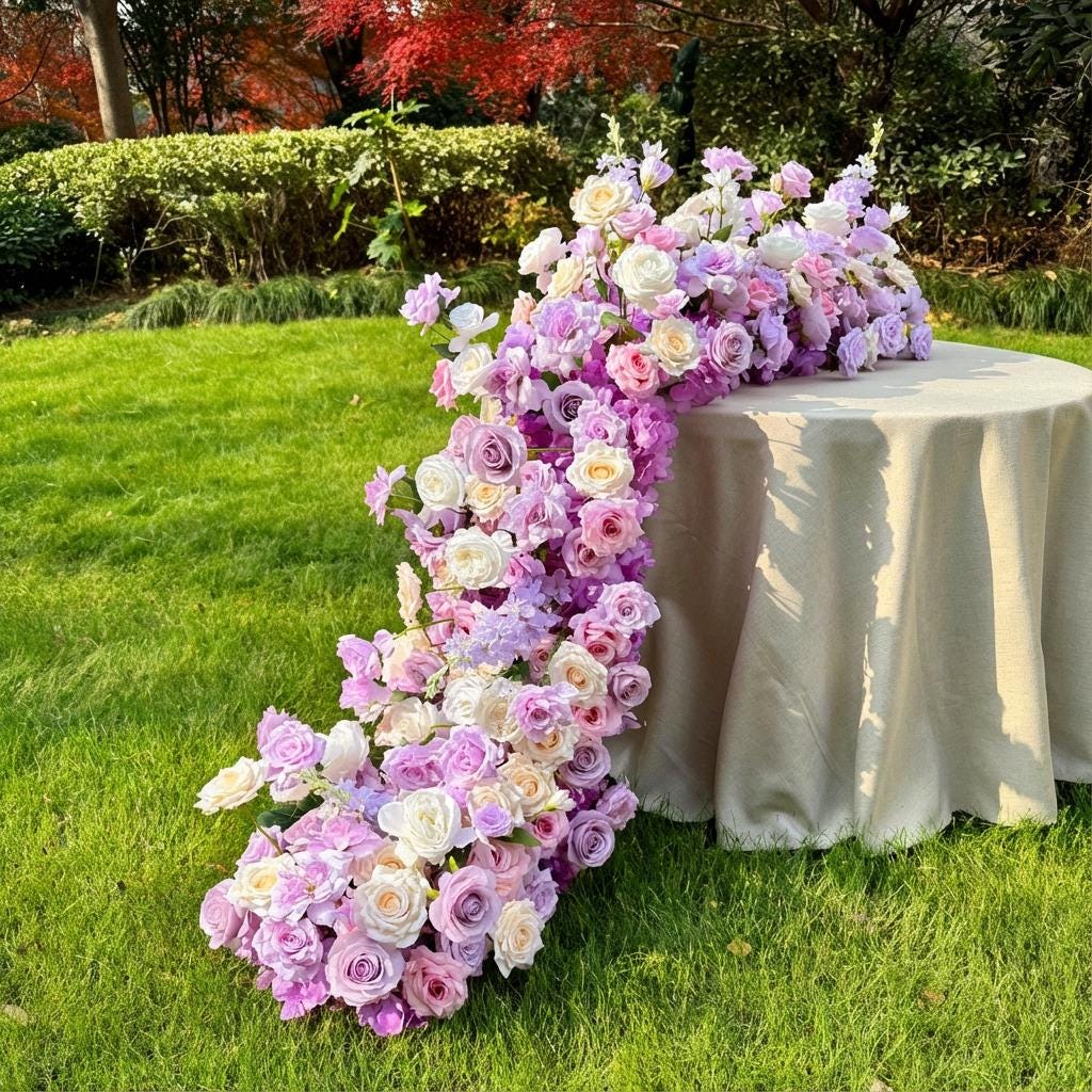 Ships from Houston | Lavender Purple Rose Wedding Arch Flowers, Artificial Floral Runner & Cascading Table Centerpiece Decor