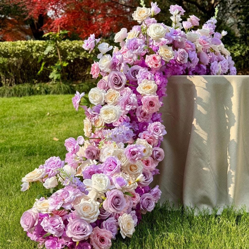 Ships from Houston | Lavender Purple Rose Wedding Arch Flowers, Artificial Floral Runner & Cascading Table Centerpiece Decor