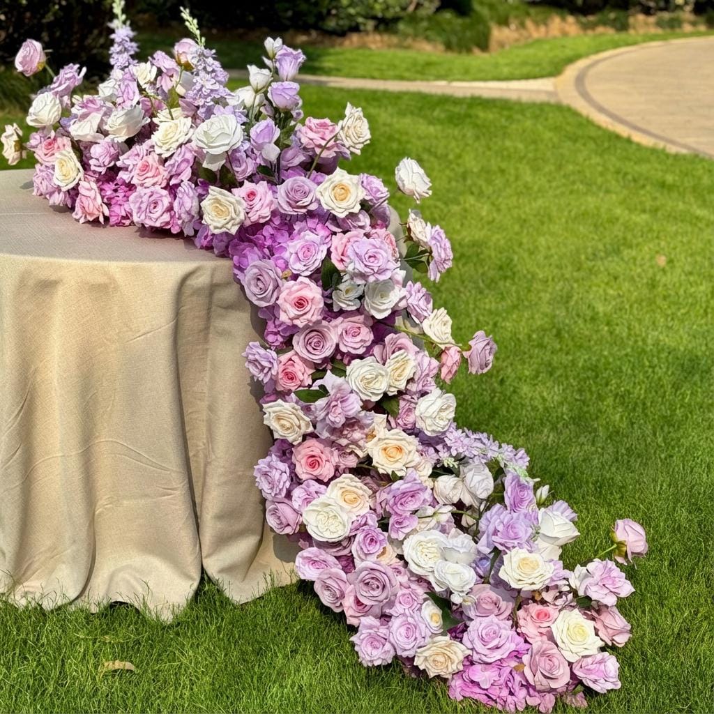 Ships from Houston | Lavender Purple Rose Wedding Arch Flowers, Artificial Floral Runner & Cascading Table Centerpiece Decor