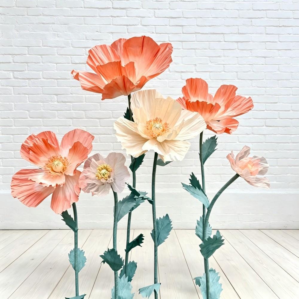 Giant Iceland Poppy Flowers, Oversized Paper Flowers, Silk Floral Decor, Boutique Window Display, Event Decoration（6  Flowers）