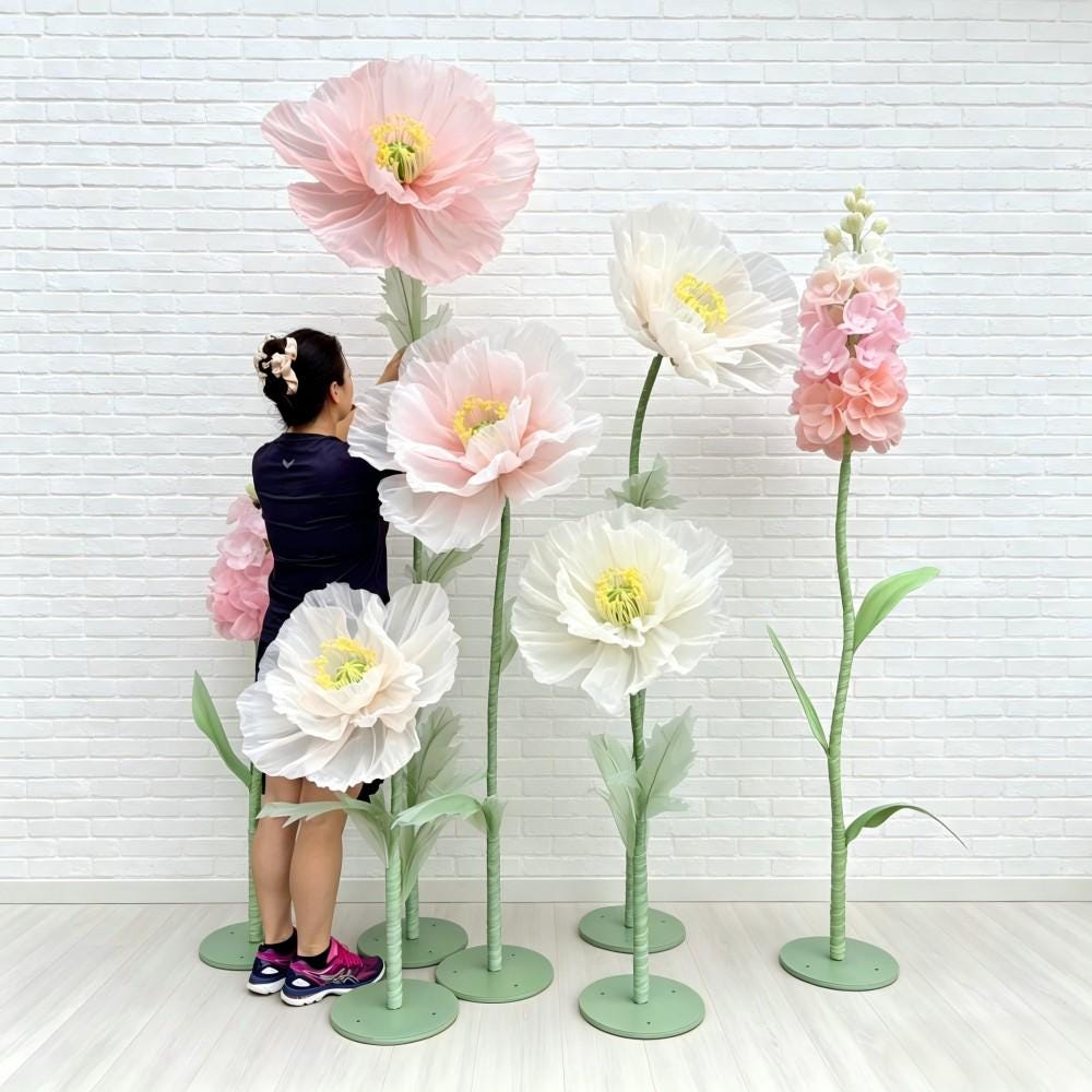 Giant Organza Flowers, Oversized Silk Floral Decor, Luxury Boutique Display, Mall Event Decoration, Window Display（7 Flowers）