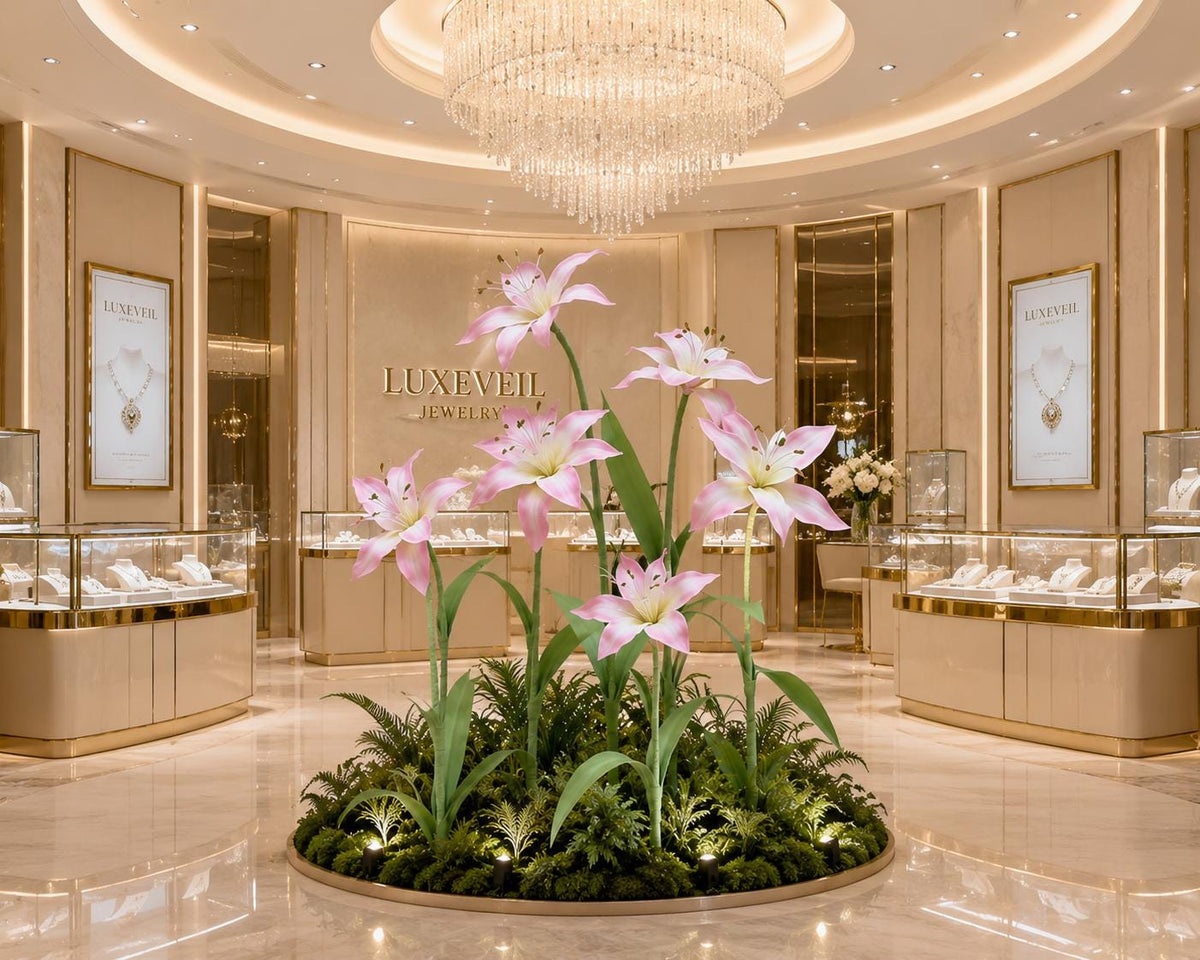 Waterproof EVA Giant Pink Lily Flowers, Oversized Floral Display for Luxury Boutique, Shopping Mall, Hotel Lobby, Wedding & Event Decor