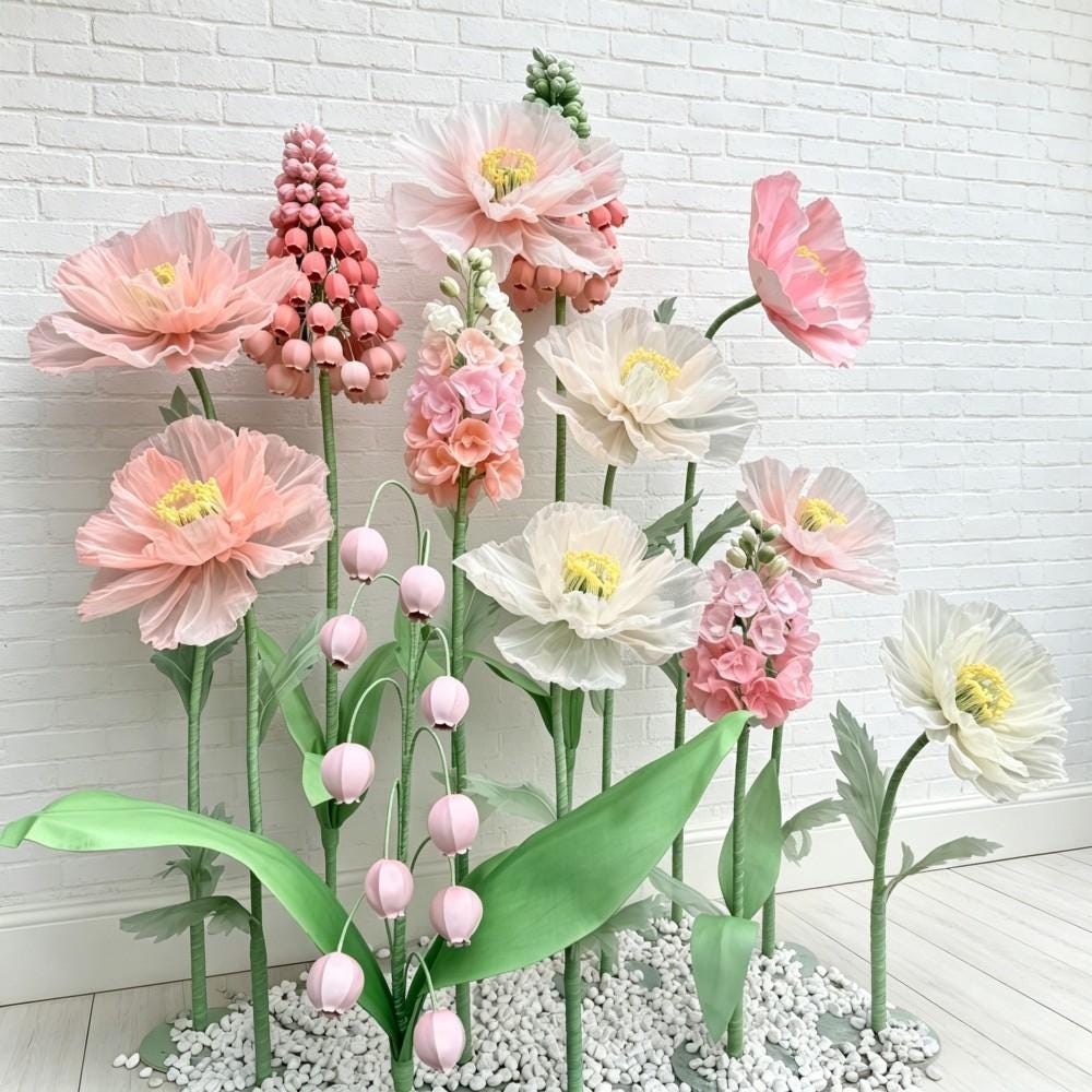 Waterproof EVA & Organza Giant Spring Flower Display, Oversized Floral Installation for Luxury Boutique, Shopping Mall, Hotel Event Decor