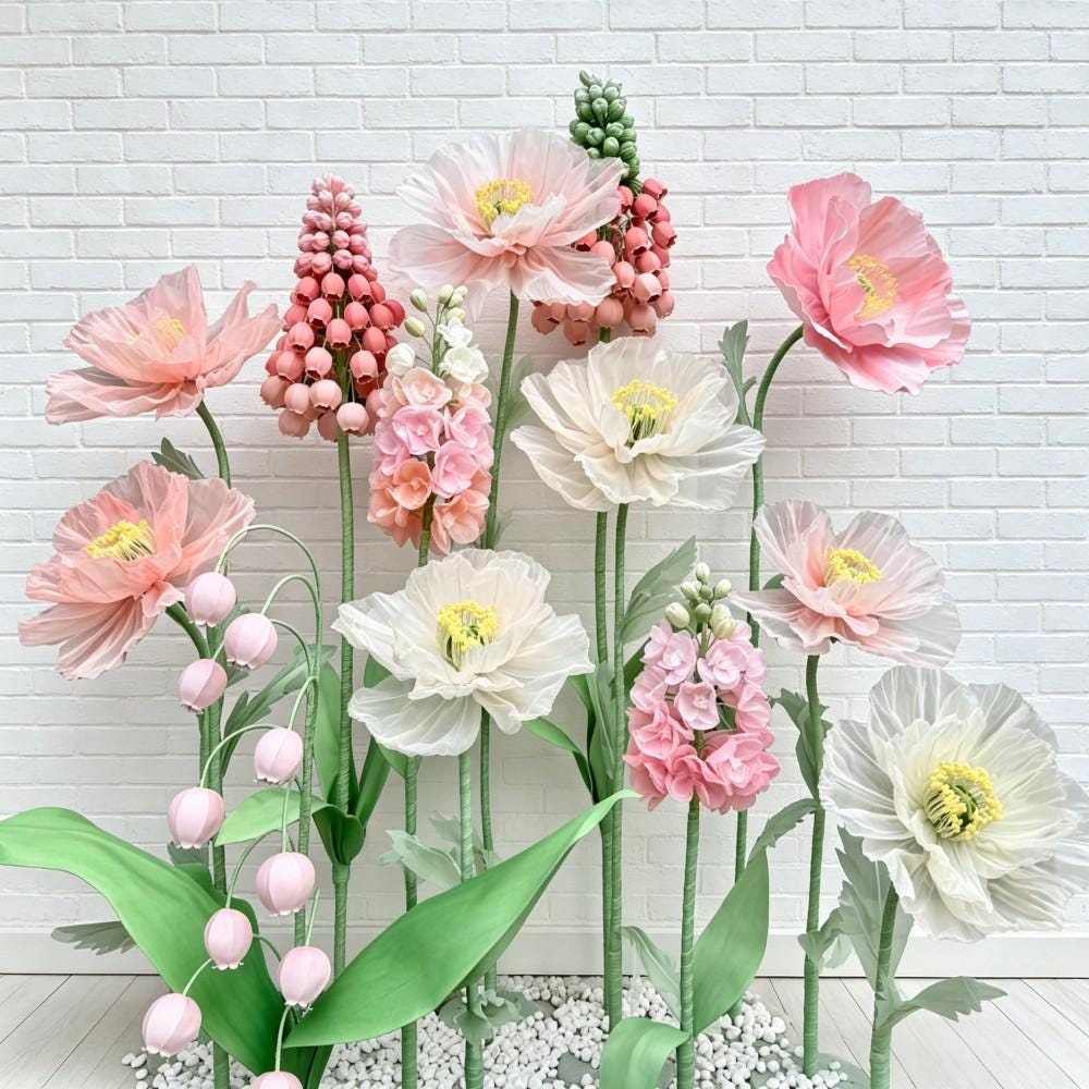 Waterproof EVA & Organza Giant Spring Flower Display, Oversized Floral Installation for Luxury Boutique, Shopping Mall, Hotel Event Decor