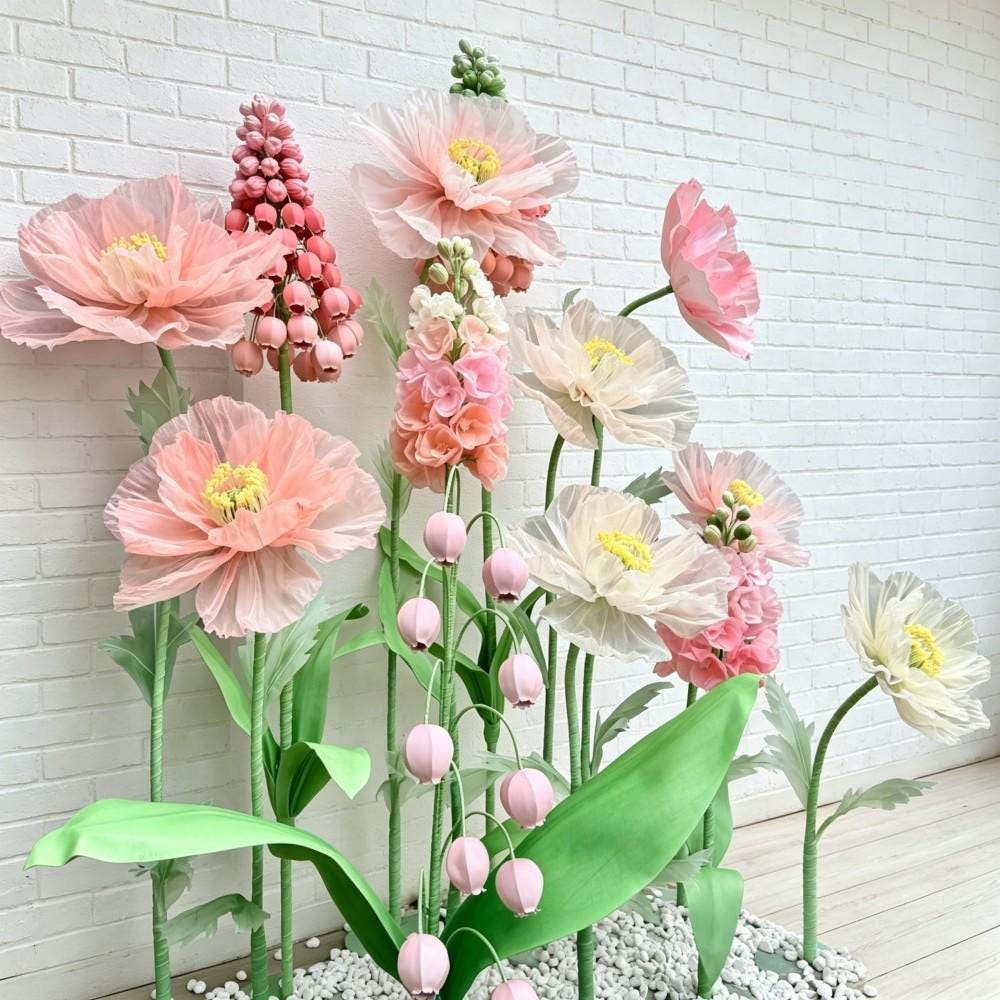 Waterproof EVA & Organza Giant Spring Flower Display, Oversized Floral Installation for Luxury Boutique, Shopping Mall, Hotel Event Decor