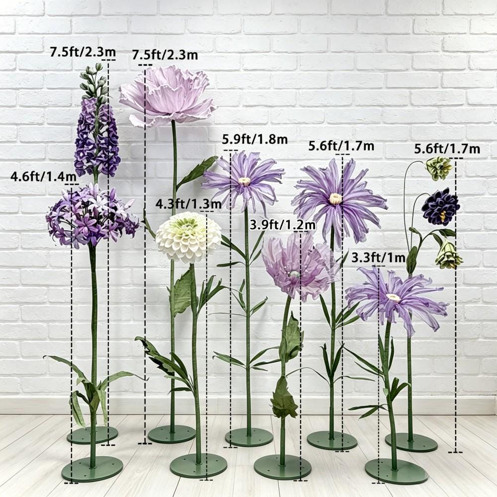 Giant Wildflower Garden Decor, 11 Oversized Garden Flowers with Ground Plants, Luxury Event Floral Display, Mall Decor