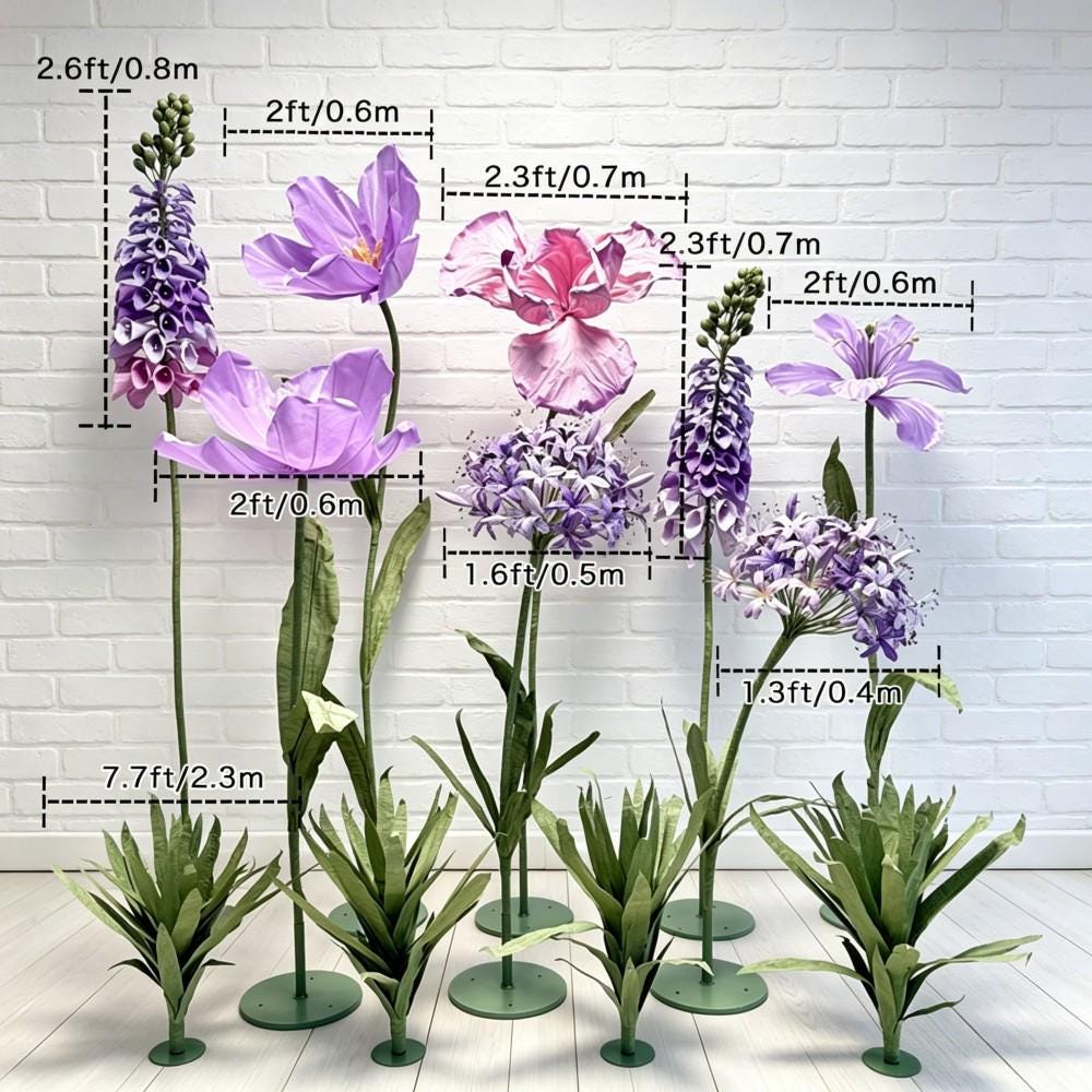 Giant Wildflower Garden Decor, 9 Oversized Garden Flowers with Ground Plants, Luxury Event Floral Display, Mall Decor