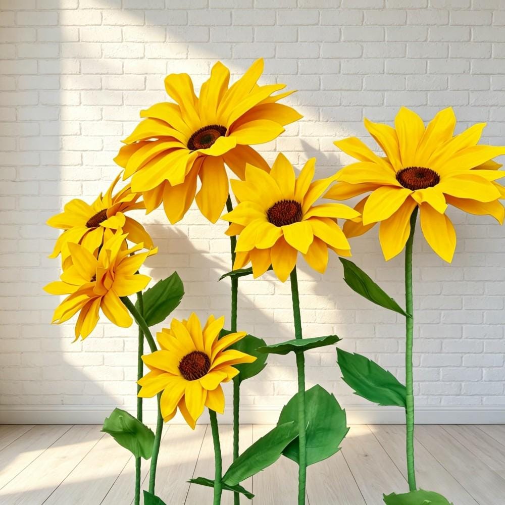 Waterproof EVA Giant Sunflower Display, Oversized 6 Sunflower Set for Luxury Boutique, Shopping Mall, Hotel Lobby,Wedding,Event Window Decor