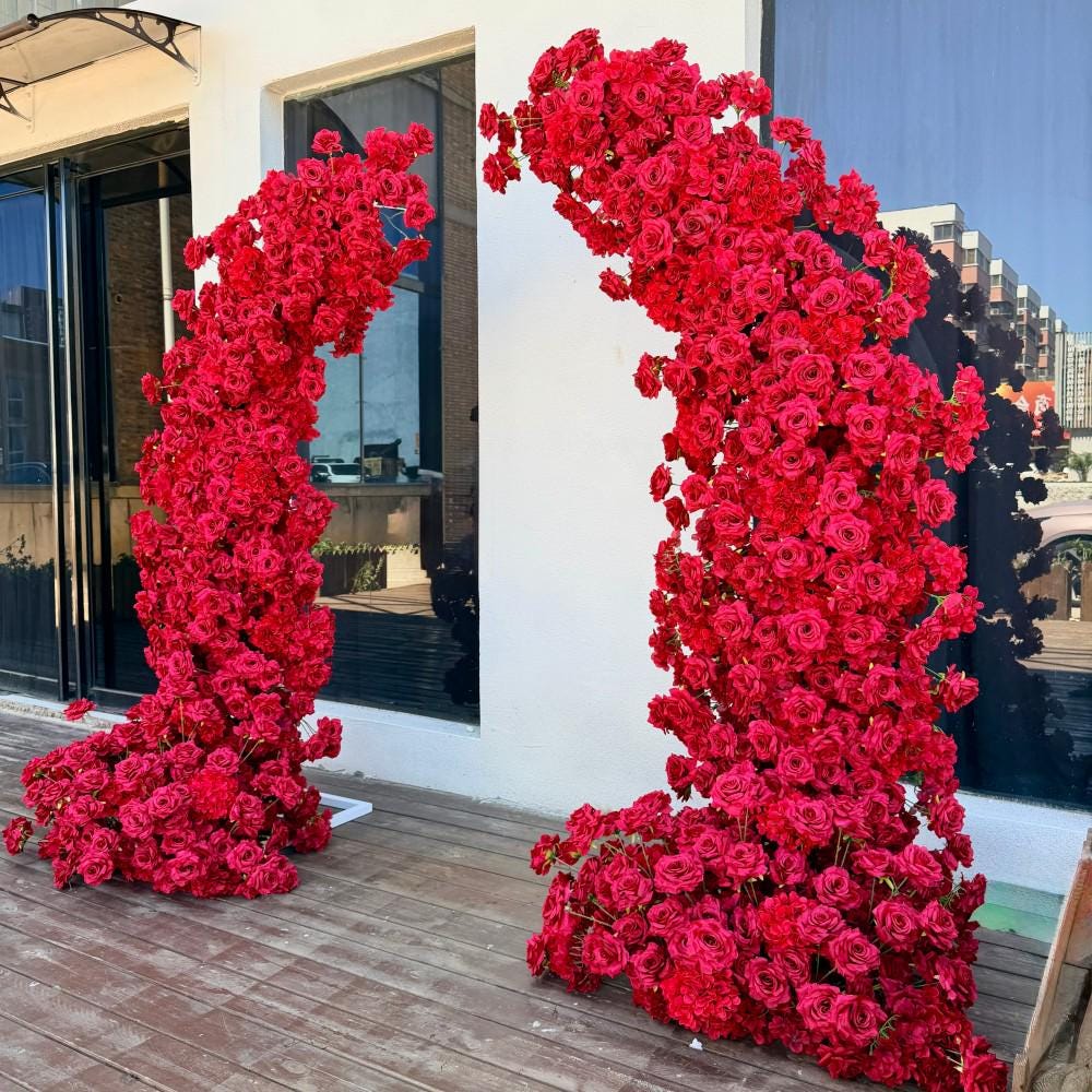 Ships from Houston--7.2Ft Wine Red Rose Horn Wedding Arch Flowers, Artificial Rose Trumpet Archway Décor for Wedding Ceremony Event Backdrop