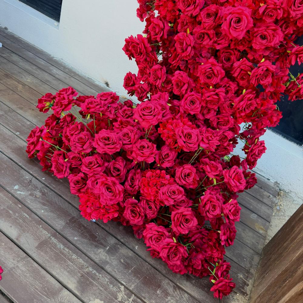 Ships from Houston--7.2Ft Wine Red Rose Horn Wedding Arch Flowers, Artificial Rose Trumpet Archway Décor for Wedding Ceremony Event Backdrop
