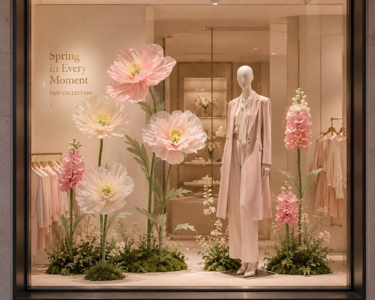 Giant Organza Flowers, Oversized Silk Floral Decor, Luxury Boutique Display, Mall Event Decoration, Window Display（7 Flowers）