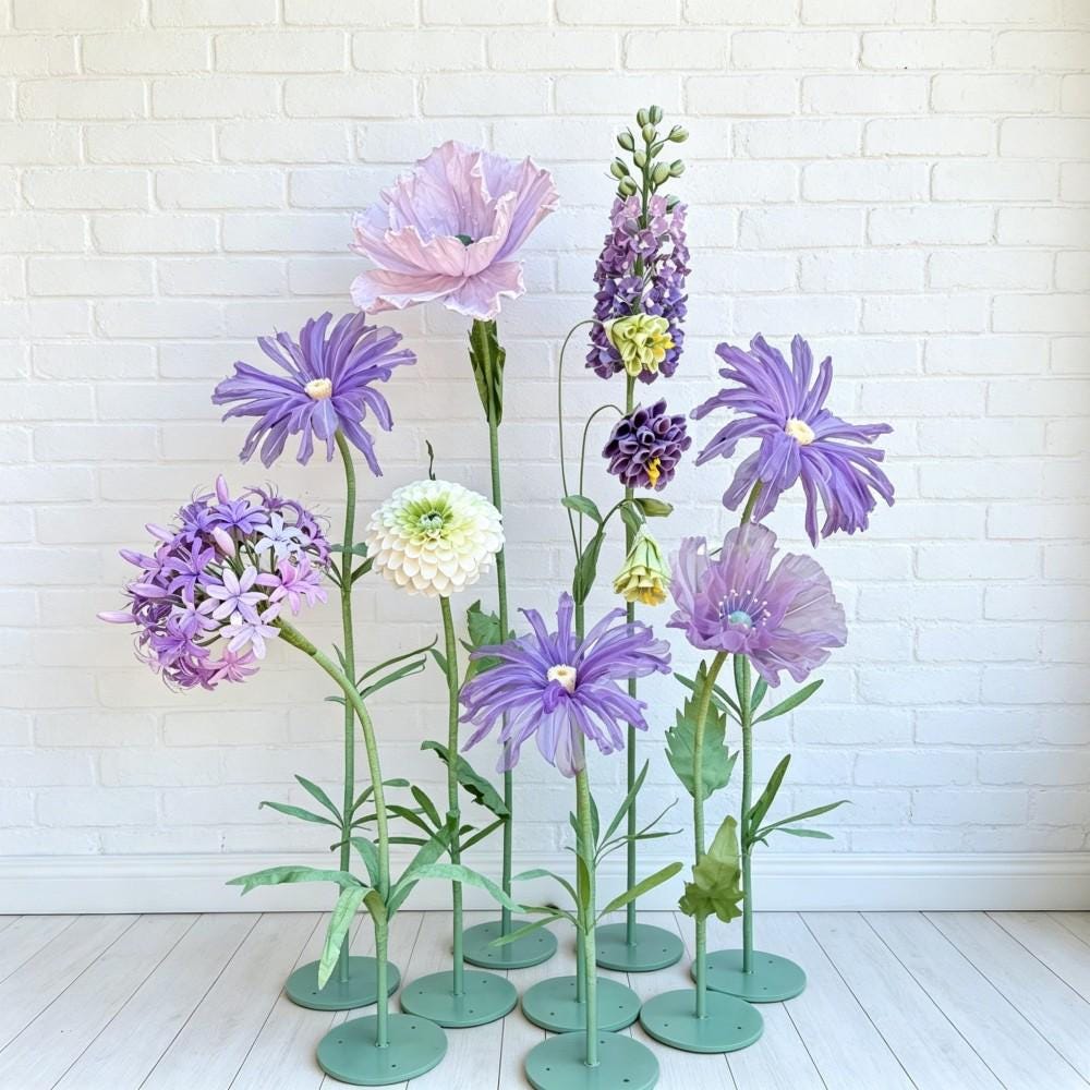 Giant Wildflower Garden Decor, 11 Oversized Garden Flowers with Ground Plants, Luxury Event Floral Display, Mall Decor