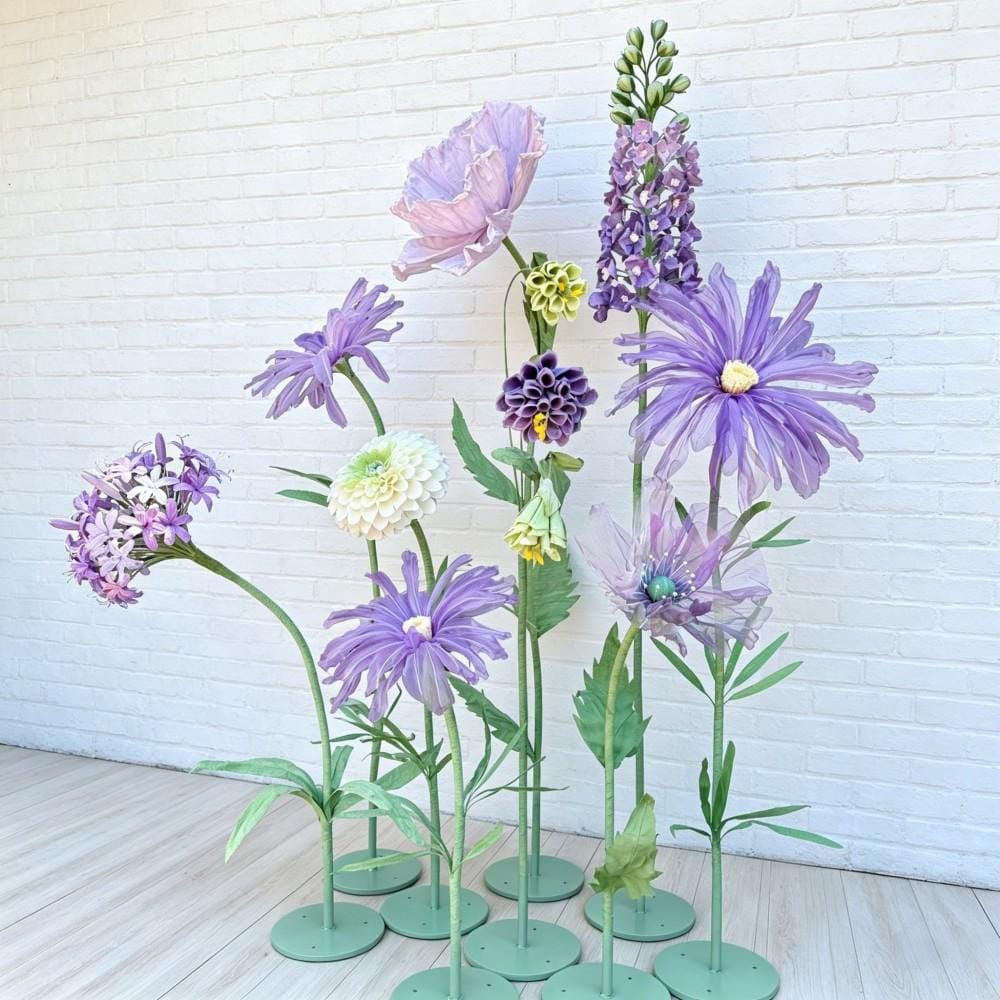 Giant Wildflower Garden Decor, 11 Oversized Garden Flowers with Ground Plants, Luxury Event Floral Display, Mall Decor