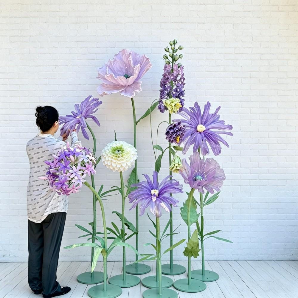 Giant Wildflower Garden Decor, 11 Oversized Garden Flowers with Ground Plants, Luxury Event Floral Display, Mall Decor
