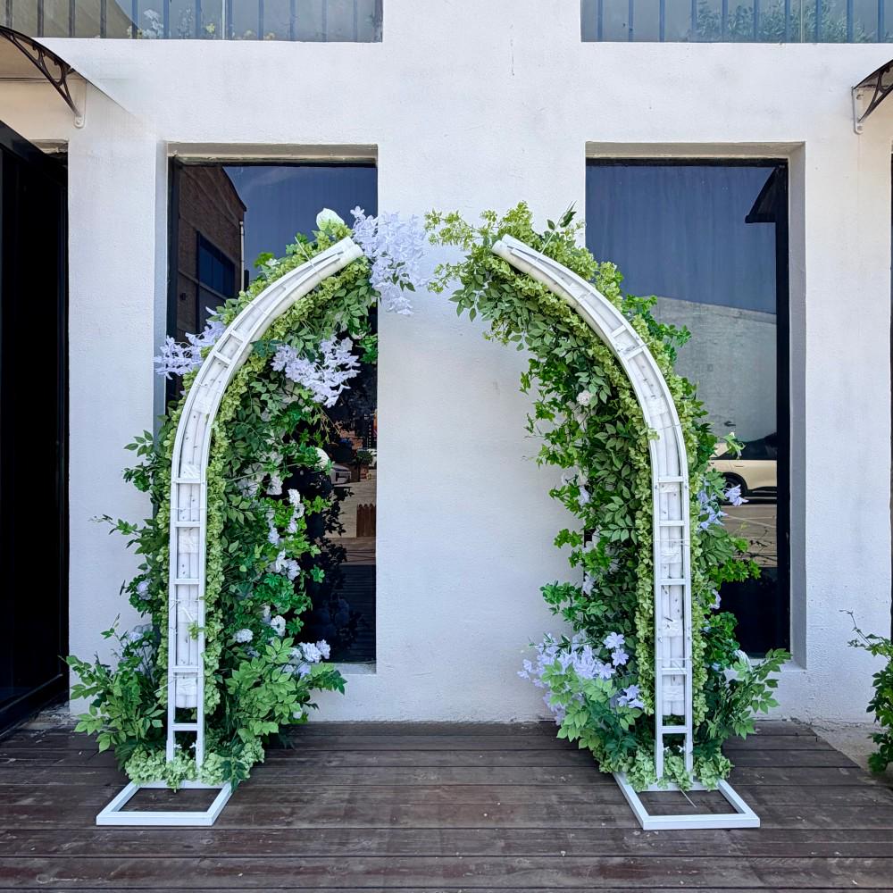 7.2Ft / Ships from USA / Forest-Inspired White Rose Bull Horn Wedding Arch Flowers, Artificial Floral Backdrop for Weddings