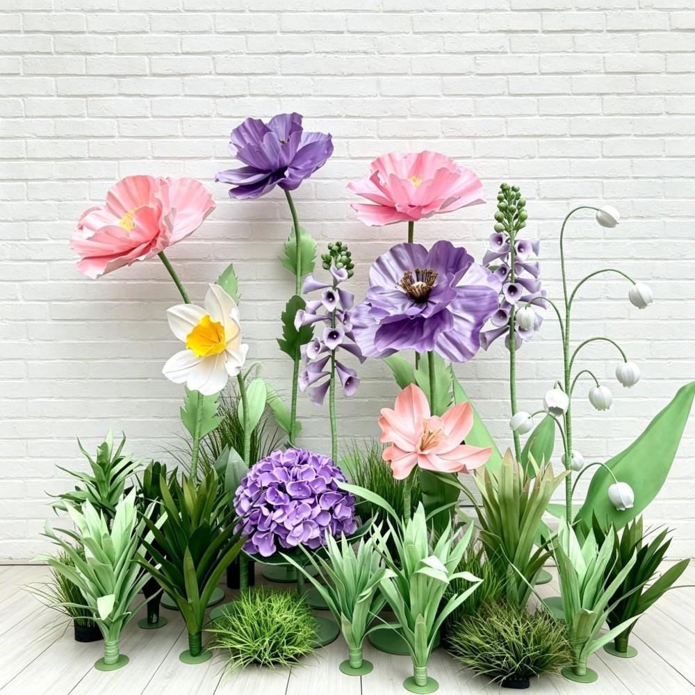 Waterproof Giant Purple Poppy, Hyacinth & Anemone Flower Display, Oversized Floral  for Luxury Boutique, Shopping Mall, Hotel Lobby  Events