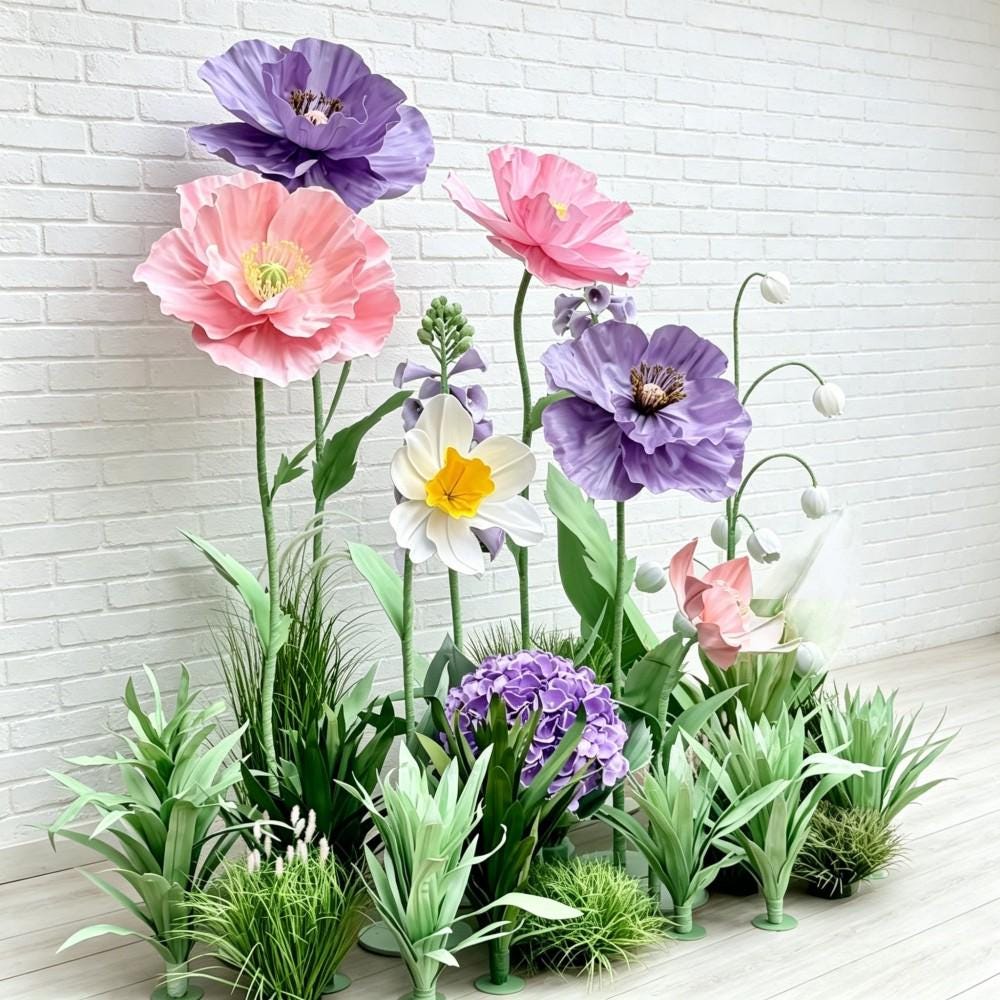 Waterproof Giant Purple Poppy, Hyacinth & Anemone Flower Display, Oversized Floral  for Luxury Boutique, Shopping Mall, Hotel Lobby  Events