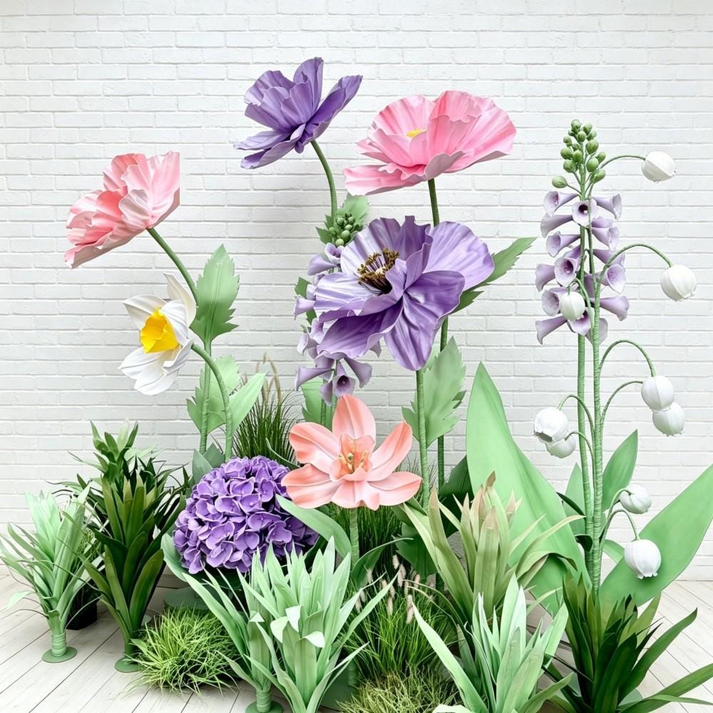 Waterproof Giant Purple Poppy, Hyacinth & Anemone Flower Display, Oversized Floral  for Luxury Boutique, Shopping Mall, Hotel Lobby  Events