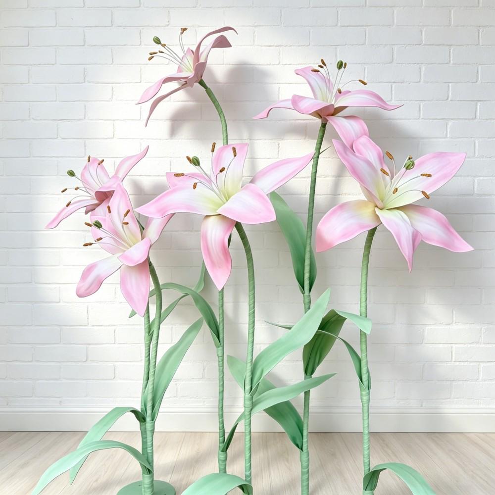 Waterproof EVA Giant Pink Lily Flowers, Oversized Floral Display for Luxury Boutique, Shopping Mall, Hotel Lobby, Wedding & Event Decor