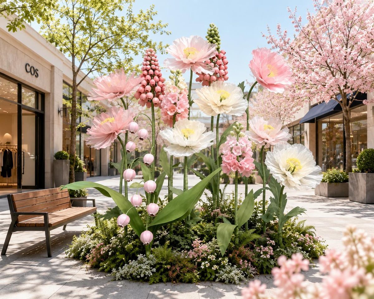 Waterproof EVA & Organza Giant Spring Flower Display, Oversized Floral Installation for Luxury Boutique, Shopping Mall, Hotel Event Decor