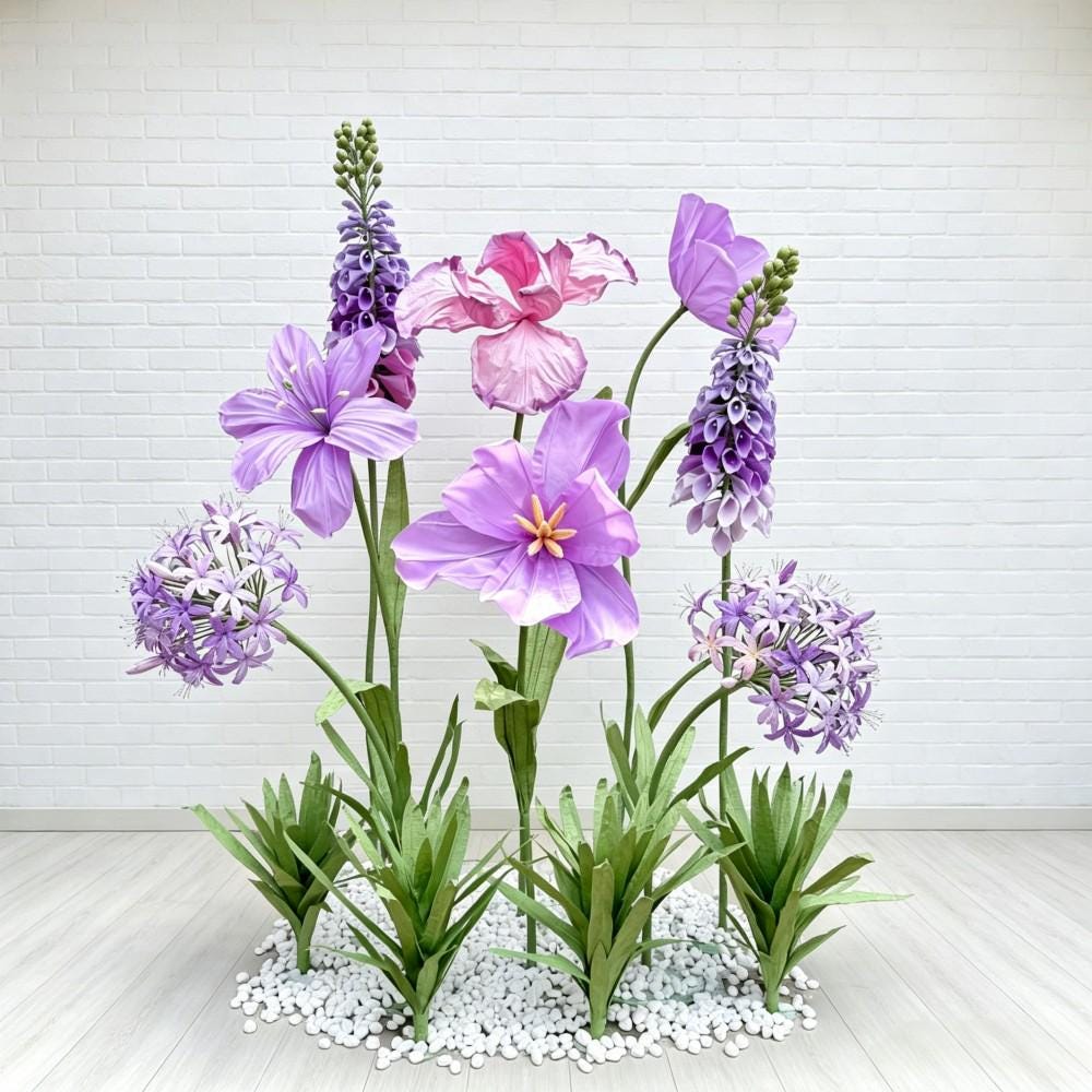 Giant Wildflower Garden Decor, 9 Oversized Garden Flowers with Ground Plants, Luxury Event Floral Display, Mall Decor