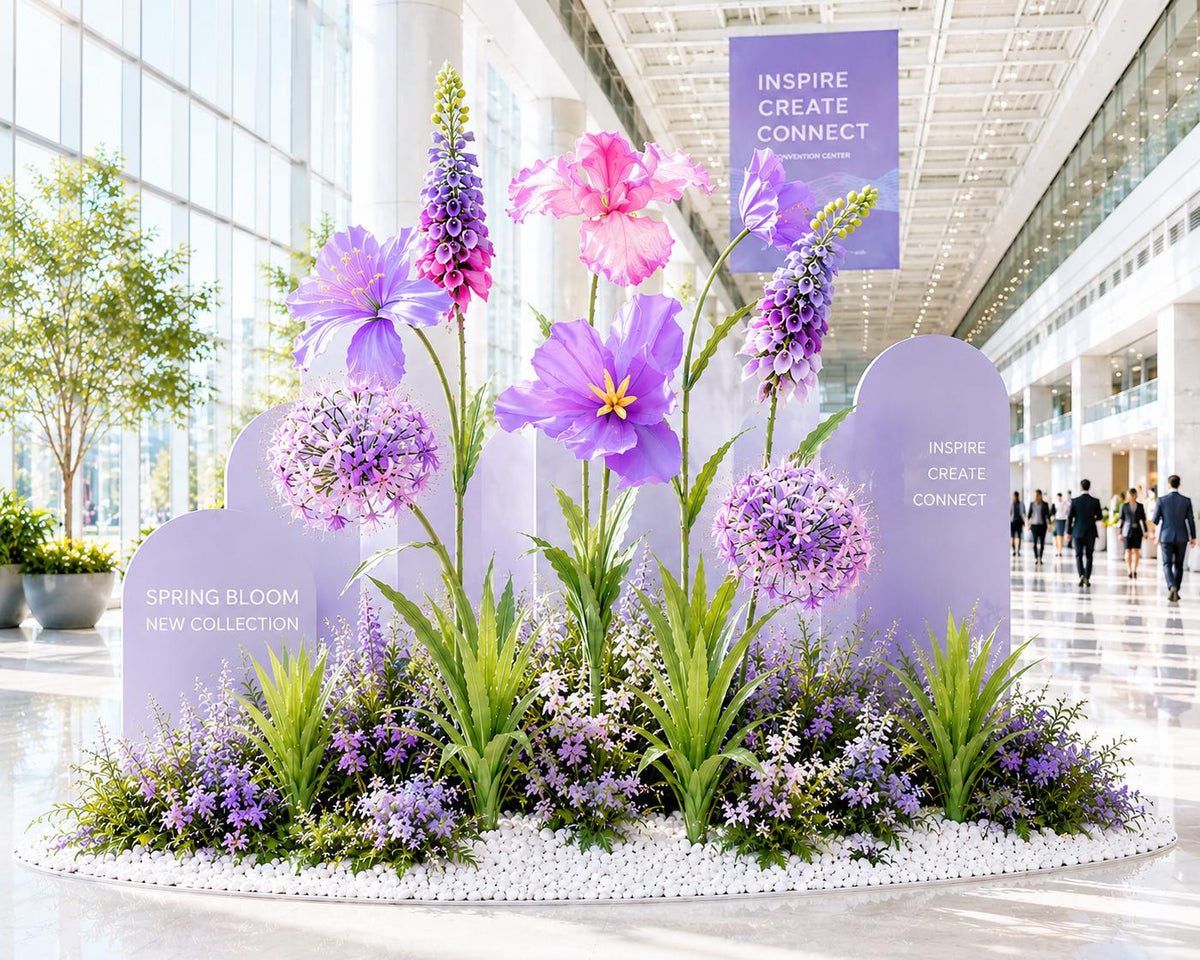Giant Wildflower Garden Decor, 9 Oversized Garden Flowers with Ground Plants, Luxury Event Floral Display, Mall Decor