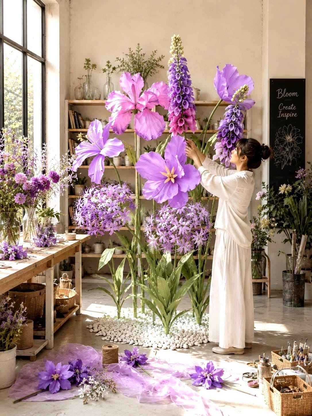 Giant Wildflower Garden Decor, 9 Oversized Garden Flowers with Ground Plants, Luxury Event Floral Display, Mall Decor