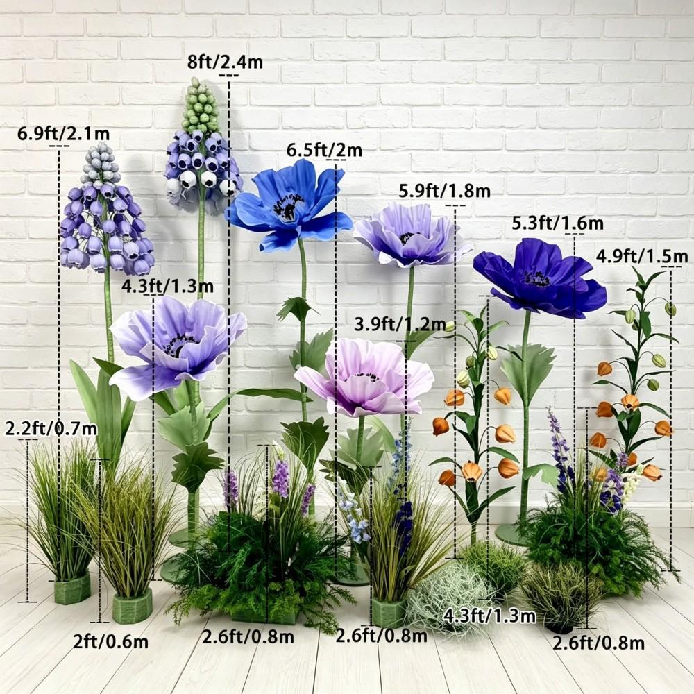 Giant Wildflower Garden Decor, 9 Oversized Garden Flowers with Ground Plants, Luxury Event Floral Display, Mall Decor