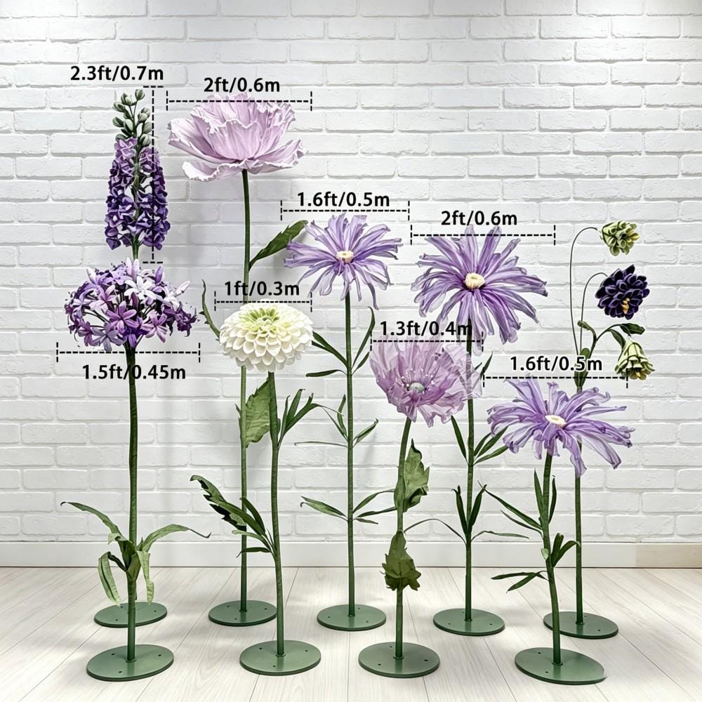 Giant Wildflower Garden Decor, 11 Oversized Garden Flowers with Ground Plants, Luxury Event Floral Display, Mall Decor