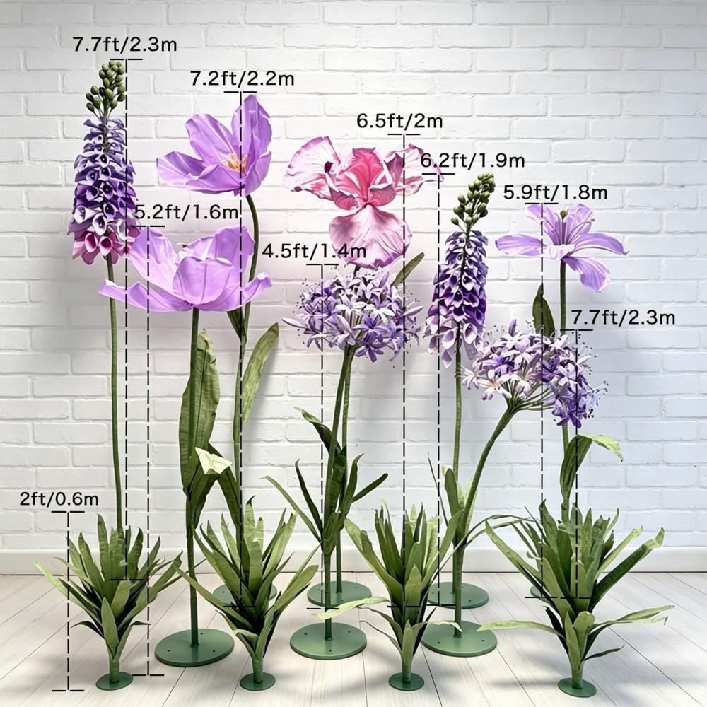 Giant Wildflower Garden Decor, 9 Oversized Garden Flowers with Ground Plants, Luxury Event Floral Display, Mall Decor