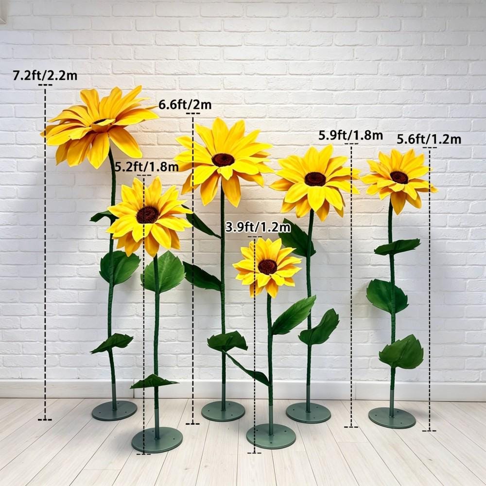 Waterproof EVA Giant Sunflower Display, Oversized 6 Sunflower Set for Luxury Boutique, Shopping Mall, Hotel Lobby,Wedding,Event Window Decor