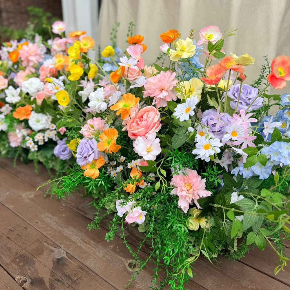 7ft Wildflower-Inspired Spring and Summer Wedding Arch Décor.Wedding Archway Artificial Rose Archway,Flower Row Arrrangement