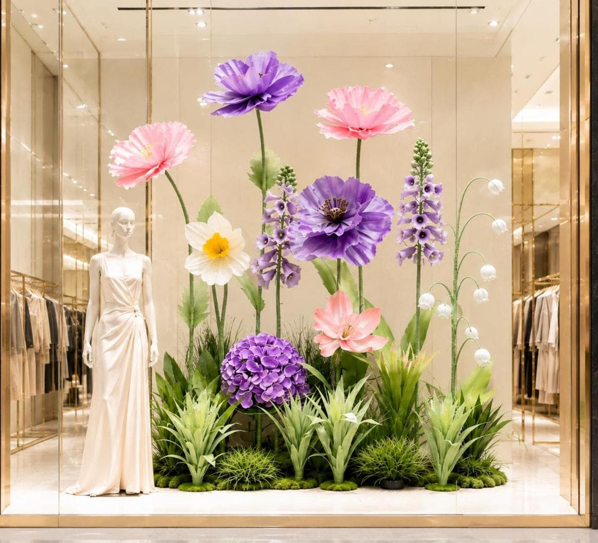 Waterproof Giant Purple Poppy, Hyacinth & Anemone Flower Display, Oversized Floral  for Luxury Boutique, Shopping Mall, Hotel Lobby  Events