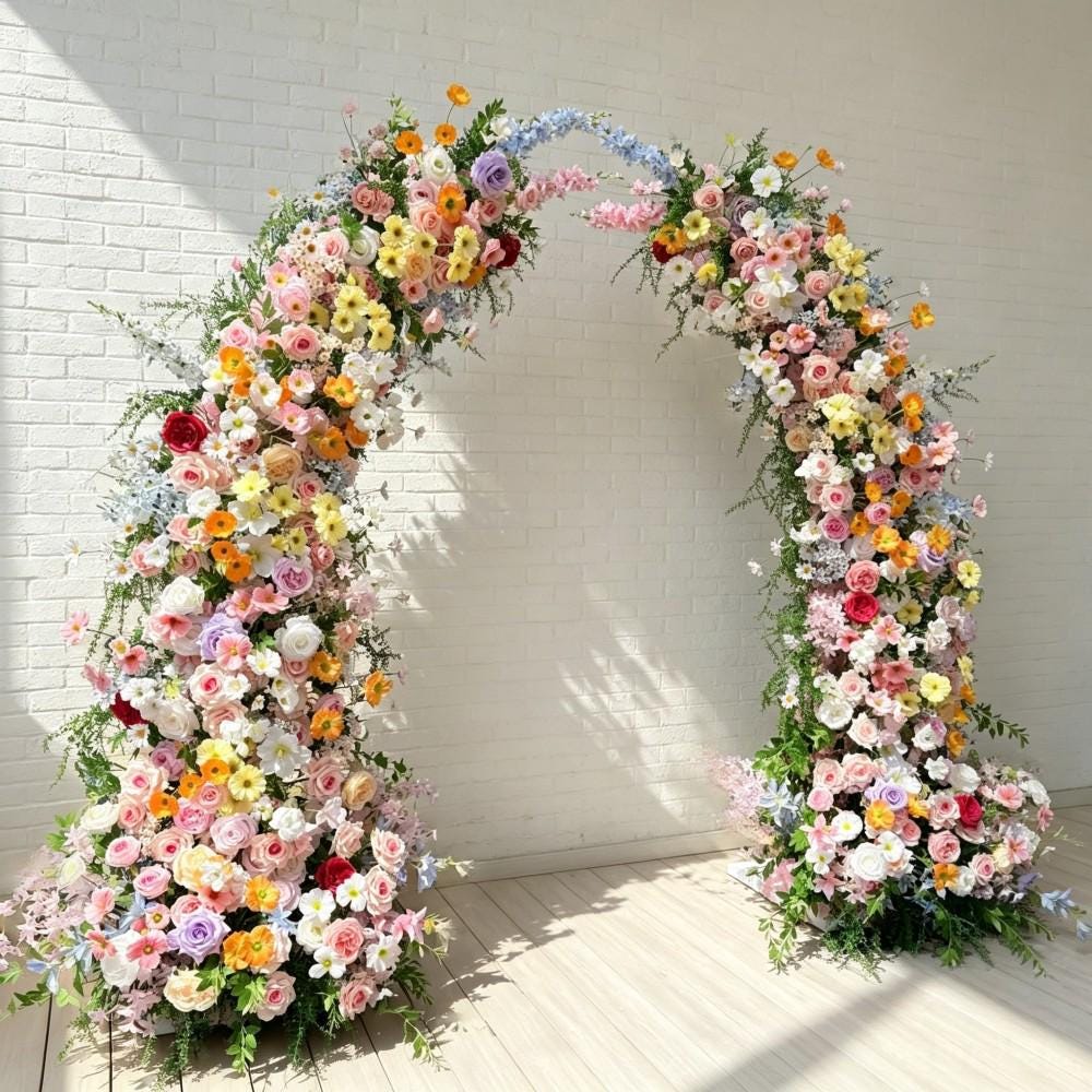 7.2ft Wildflower-Inspired Spring and Summer Wedding Arch Décor.Wedding Archway Artificial Rose  Archway,Flower Row Arrrangement