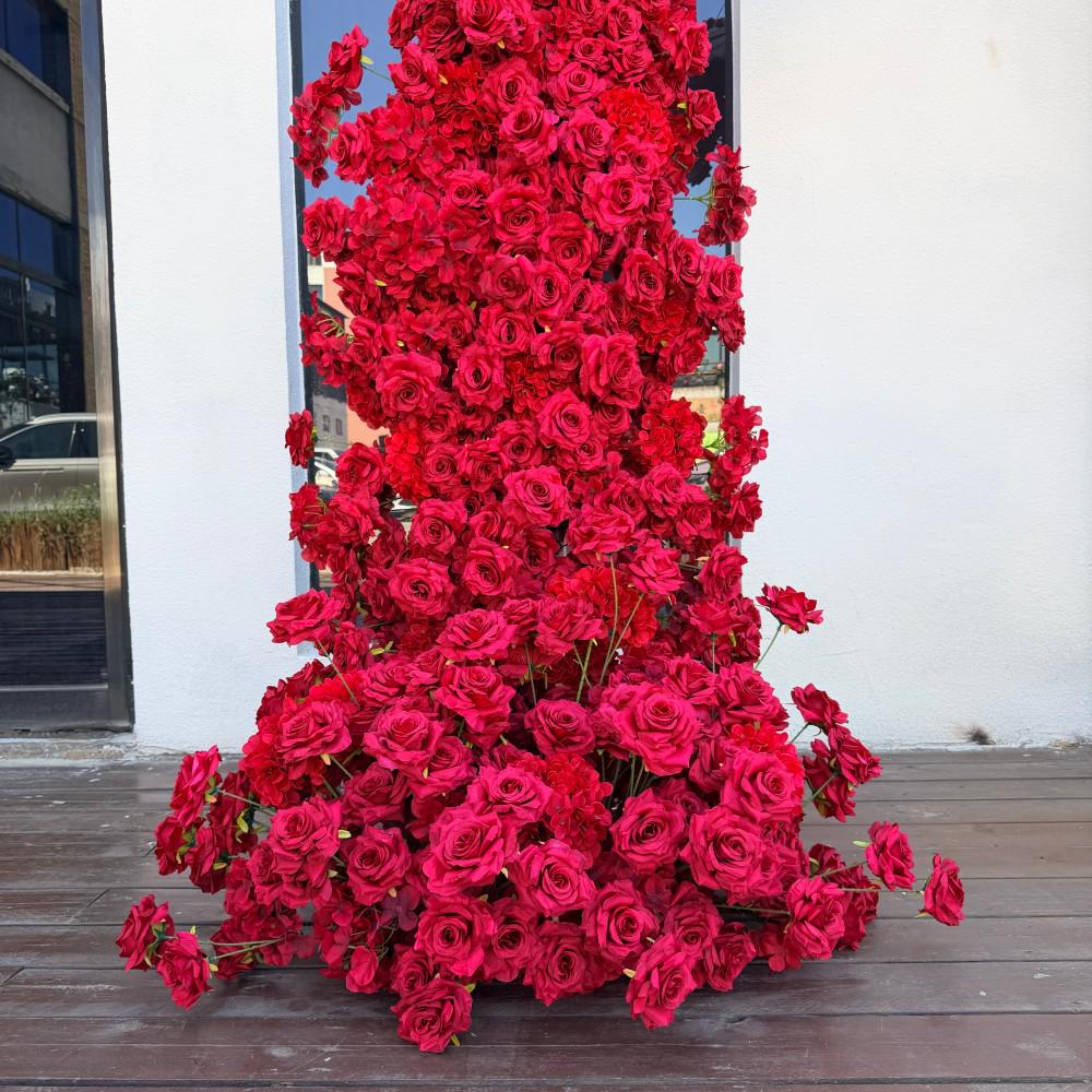Ships from Houston--7.2Ft Wine Red Rose Horn Wedding Arch Flowers, Artificial Rose Trumpet Archway Décor for Wedding Ceremony Event Backdrop
