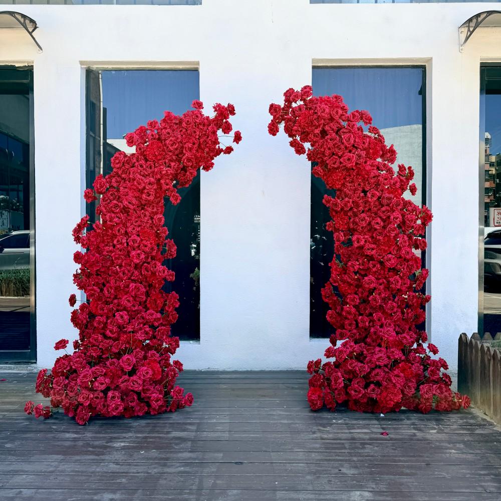 Ships from Houston--7.2Ft Wine Red Rose Horn Wedding Arch Flowers, Artificial Rose Trumpet Archway Décor for Wedding Ceremony Event Backdrop