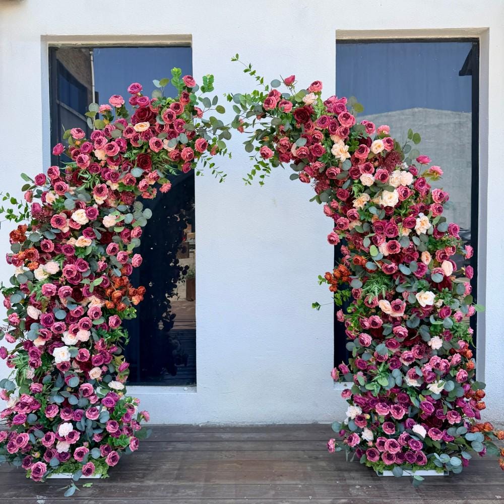 Ships from Houston / 7.2Ft Wedding Arch Retro Style Artificial Flowers –Rustic Floral Row Arrangement for Wedding Pillars, Party Home Décor
