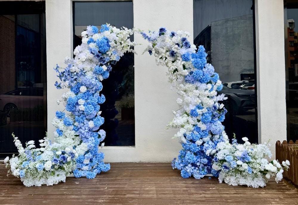 Ships from Houston---7.2Ft Blue & White Rose Wedding Arch Flowers | Floral Row Arrangement for Ceremony, Pillars,Event Backdrops