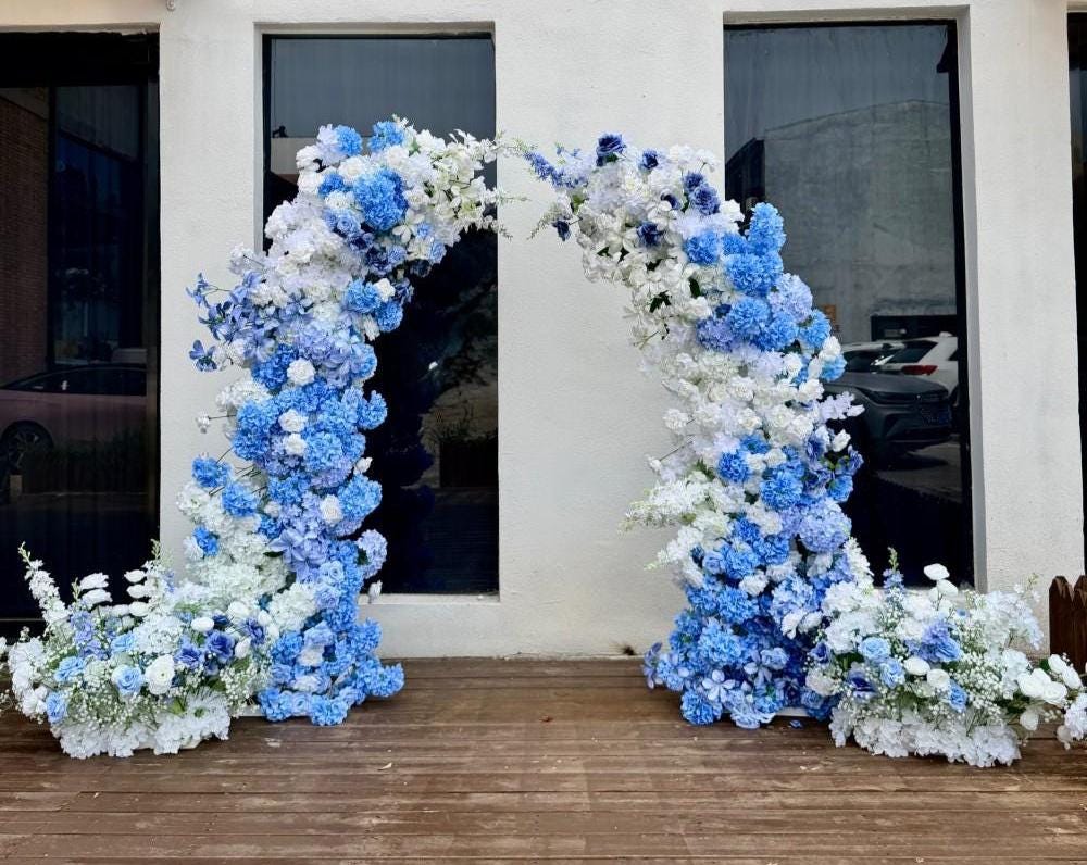 Ships from Houston---7.2Ft Blue & White Rose Wedding Arch Flowers | Floral Row Arrangement for Ceremony, Pillars,Event Backdrops