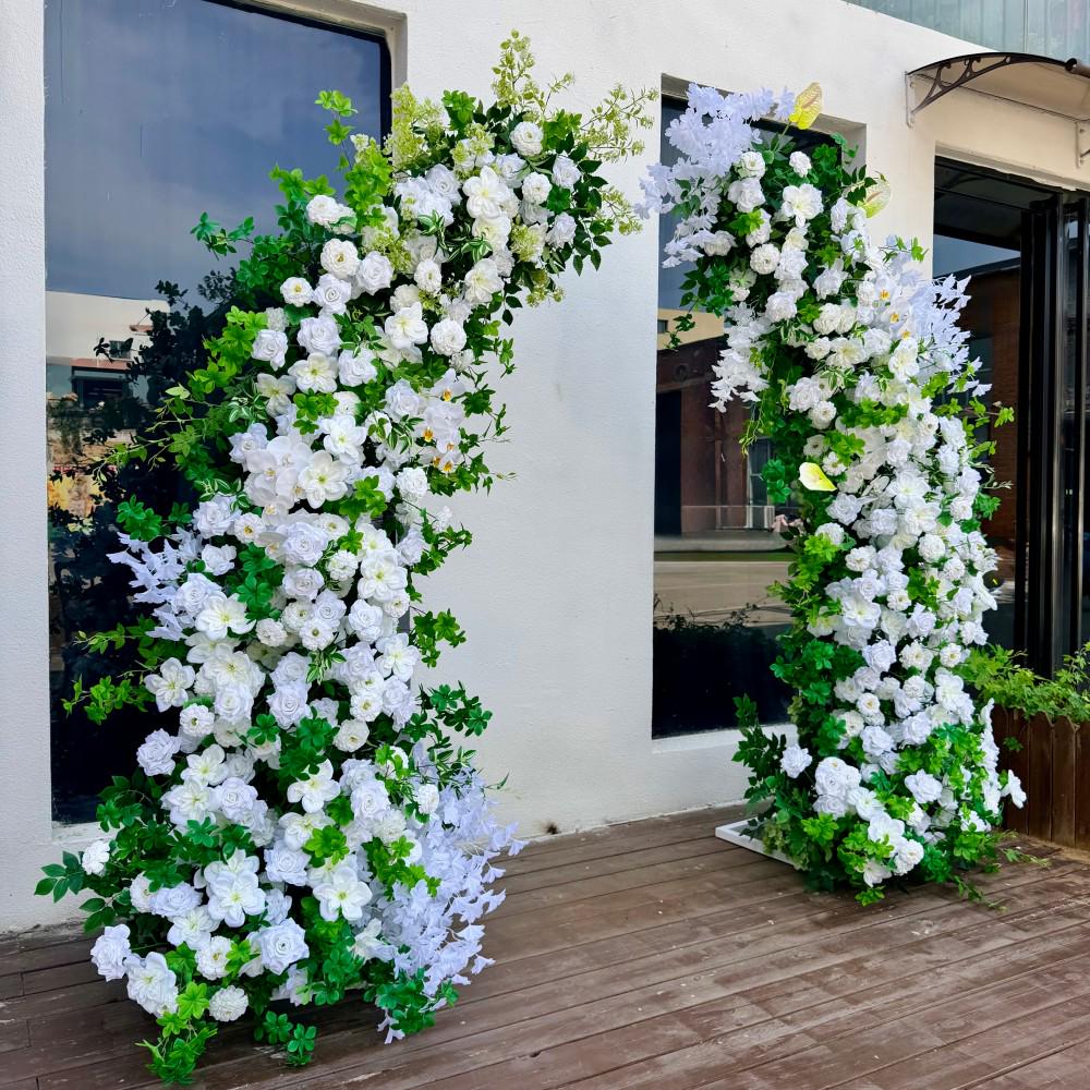 7.2Ft / Ships from USA / Forest-Inspired White Rose Bull Horn Wedding Arch Flowers, Artificial Floral Backdrop for Weddings