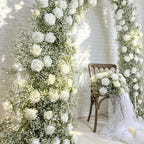 Baby’s Breath &Rose Bull Horn Wedding Arch Flowers, Floral Row Arrangement, for Wedding Archways Event