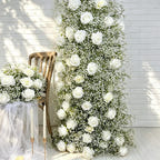 Baby’s Breath &Rose Bull Horn Wedding Arch Flowers, Floral Row Arrangement, for Wedding Archways Event