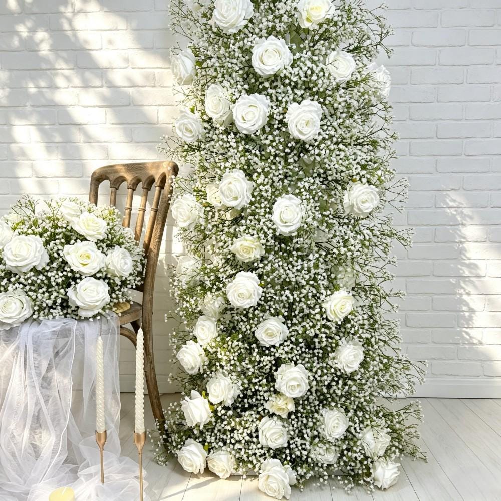 50% OFF CLEARANCE/Ships from Houston/Baby’s Breath &Rose Bull Horn Wedding Arch Flowers, Floral Row Arrangement,  for Wedding Archways Event