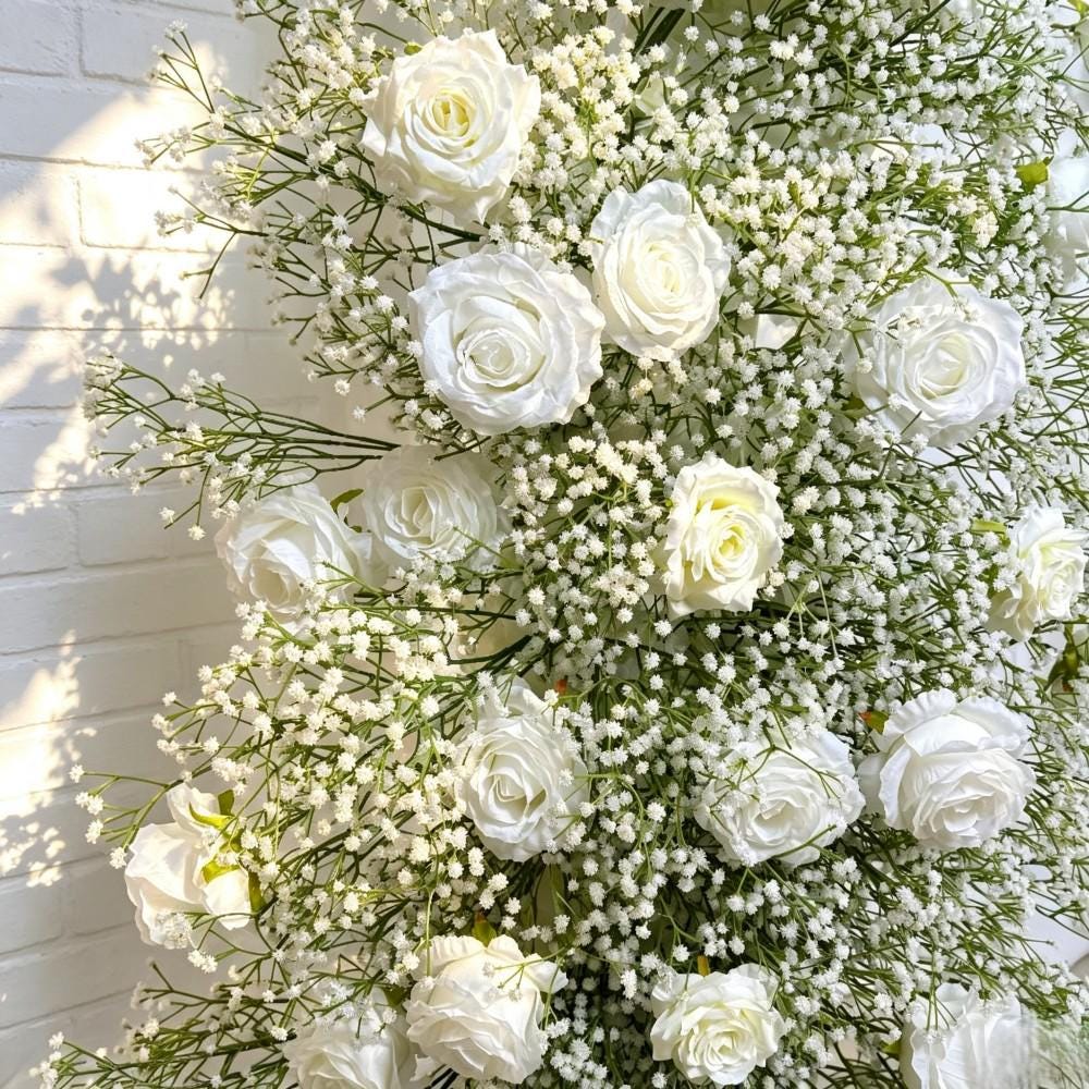 Baby’s Breath &Rose Bull Horn Wedding Arch Flowers, Floral Row Arrangement, for Wedding Archways Event