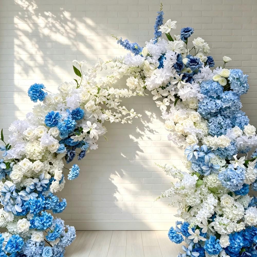 50% Off / Ships from Houston | Blue & White Rose Wedding Arch Flowers | Floral Row Arrangement for Ceremony, Pillars,Event Backdrops