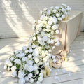 7.5FT---White Rose &Baby’s Breath Waterfall Flower Garland, Cascading Wedding Table Flowers, Sweetheart Table Decor, Wedding Reception Decor